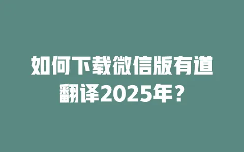 如何下载微信版有道翻译2025年? 一