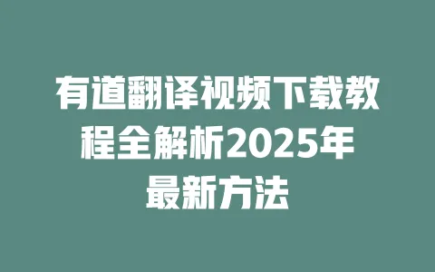 有道翻译视频下载教程全解析2025年最新方法 一